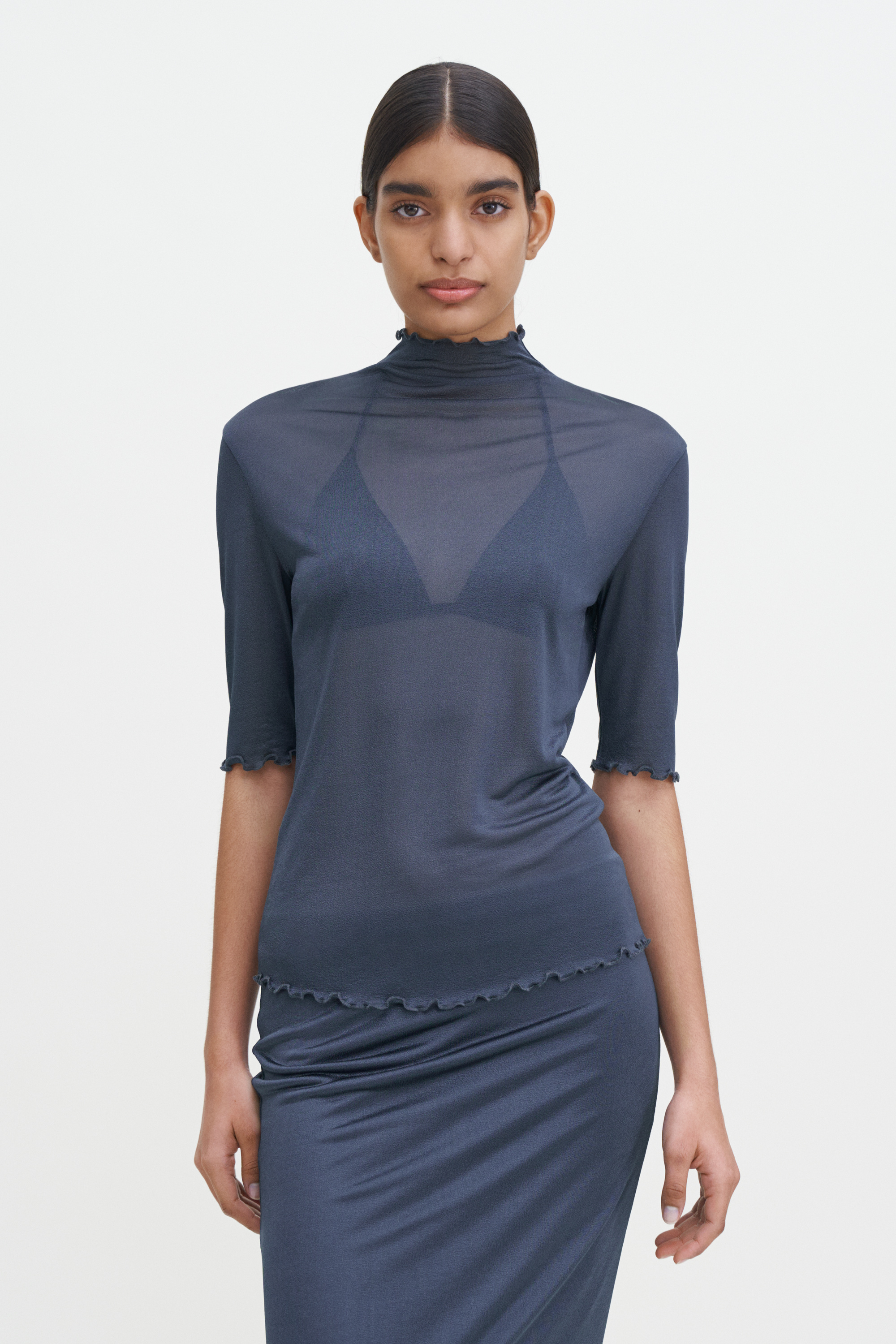 Shop Filippa K Mock Neck Frill Top