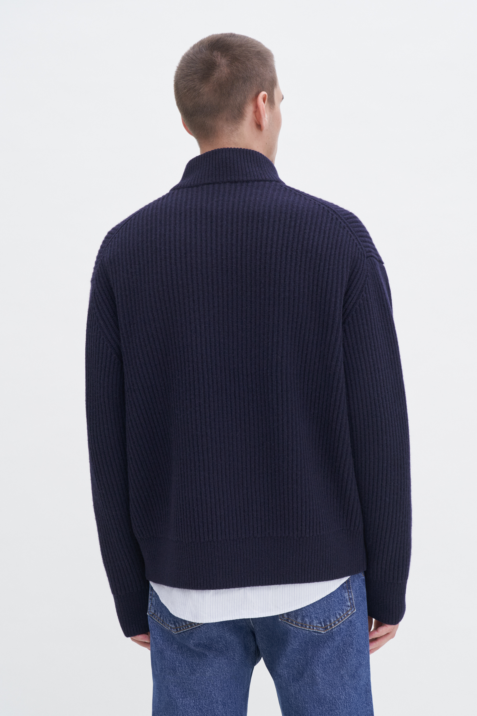 Shop Filippa K Lambswool Half Zip Sweater In Blue