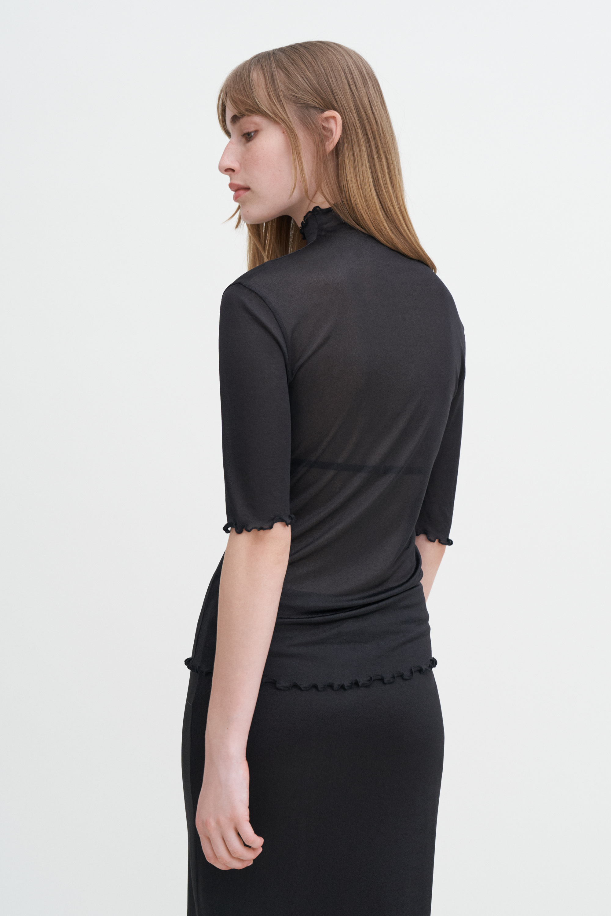 Shop Filippa K Mock Neck Frill Top In Black