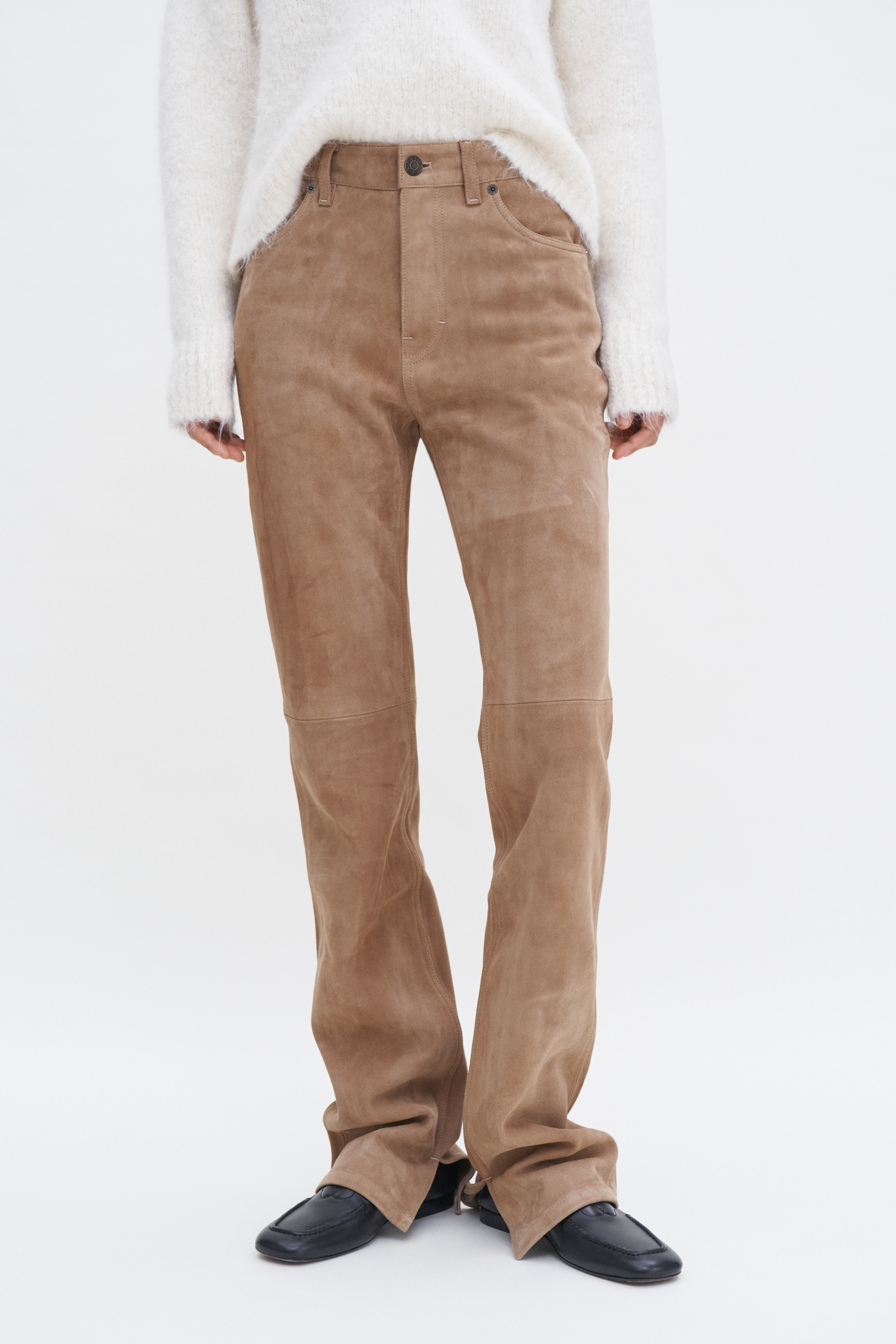 Shop Filippa K Suede Five Pocket Trousers In Brown