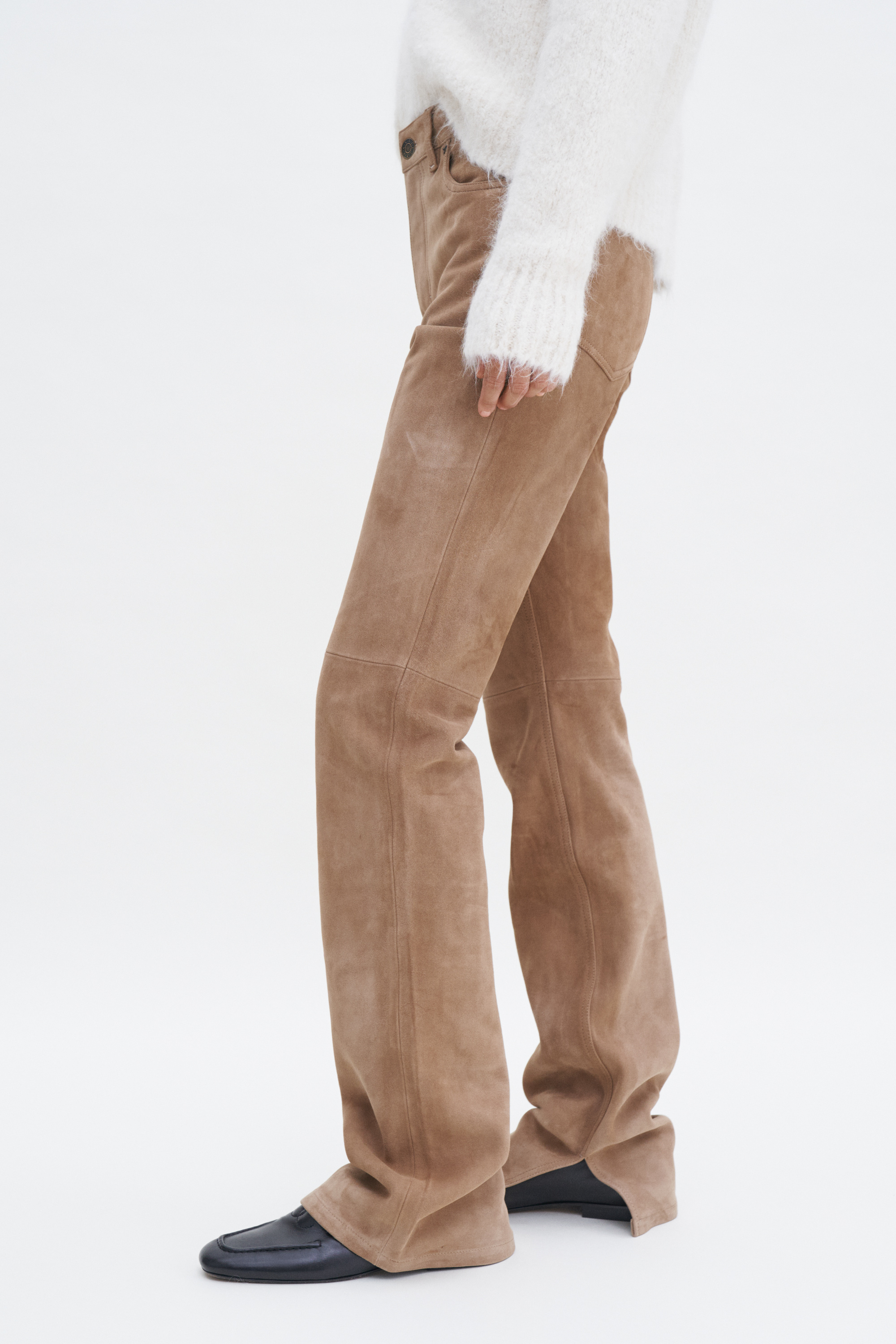 Shop Filippa K Suede Five Pocket Trousers In Brown