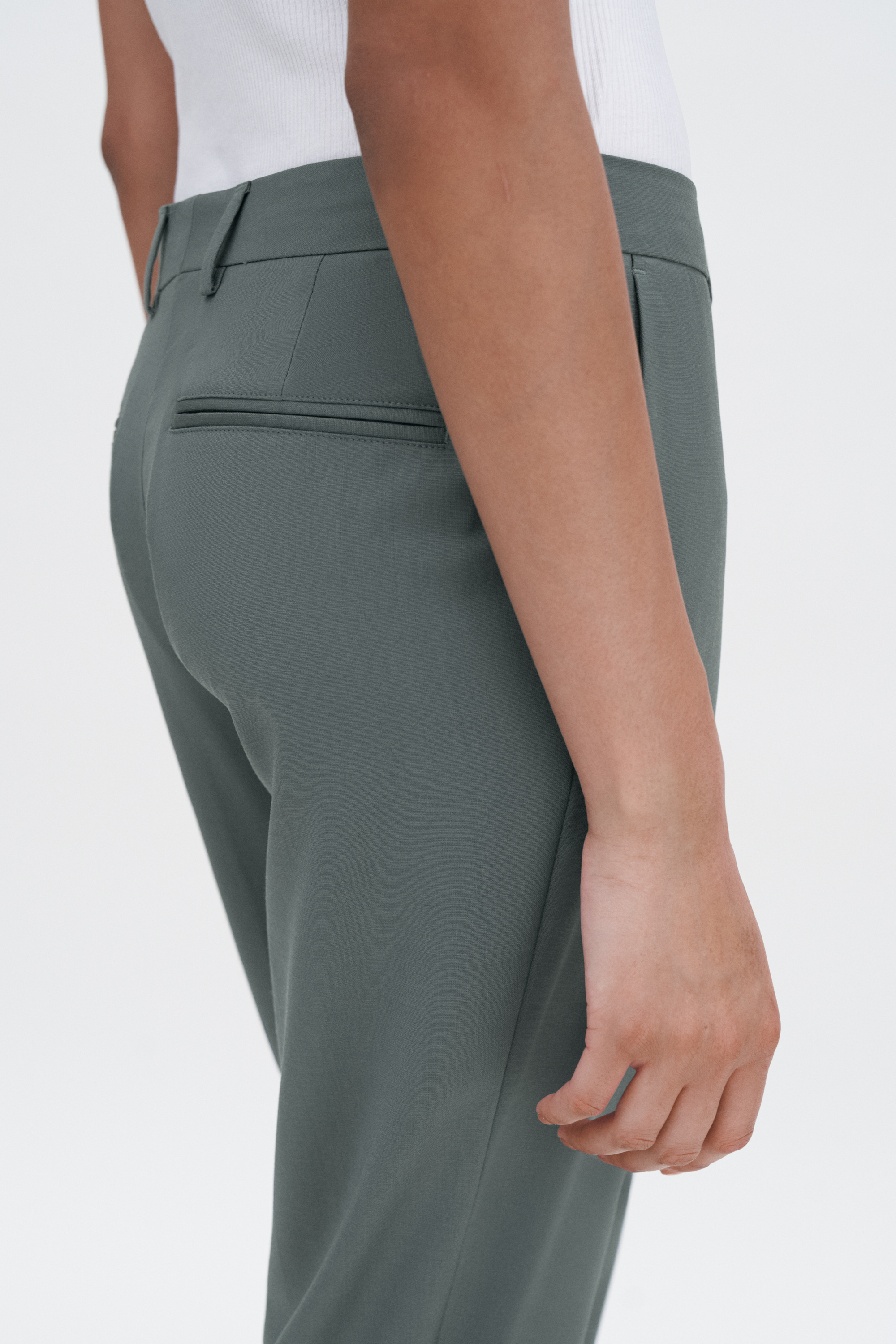 Shop Filippa K Emma Cropped Cool Wool Trousers In Green